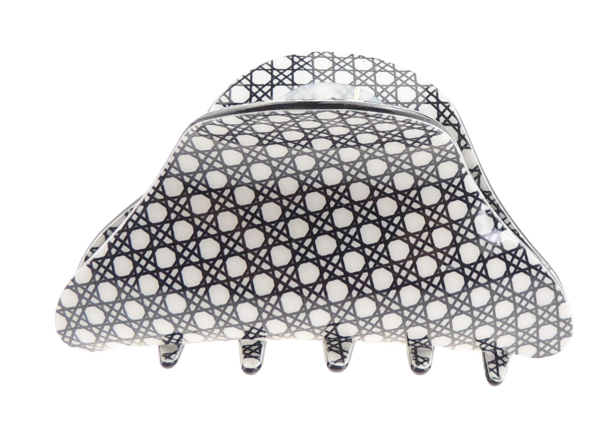 Womens Girls Strong Plastic Updo Rounded Bulldog Spider Octopus Hair Accessory Party Birthday School Gym Jaw Styling Tools Claw Clamp Black White Flowers Lines Shapes Print (Dots)