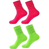 PINCHUAN Neon Socks for Women 80s Neon Slouch Socks Women's Leg Warmers Slouch Long Scrunch Knee Sock 80S Neon Outfit