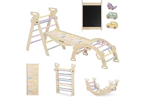ZUMSPIEL Pikler Triangle Set for Kids, 8-in-1 Kids Indoor Climbing Frame - Wooden Montessori Climber with Slide, Swing & Rock Wall | Space Saving Foldable Toddler Gym | Safe Playset for Toddlers Boys Girls