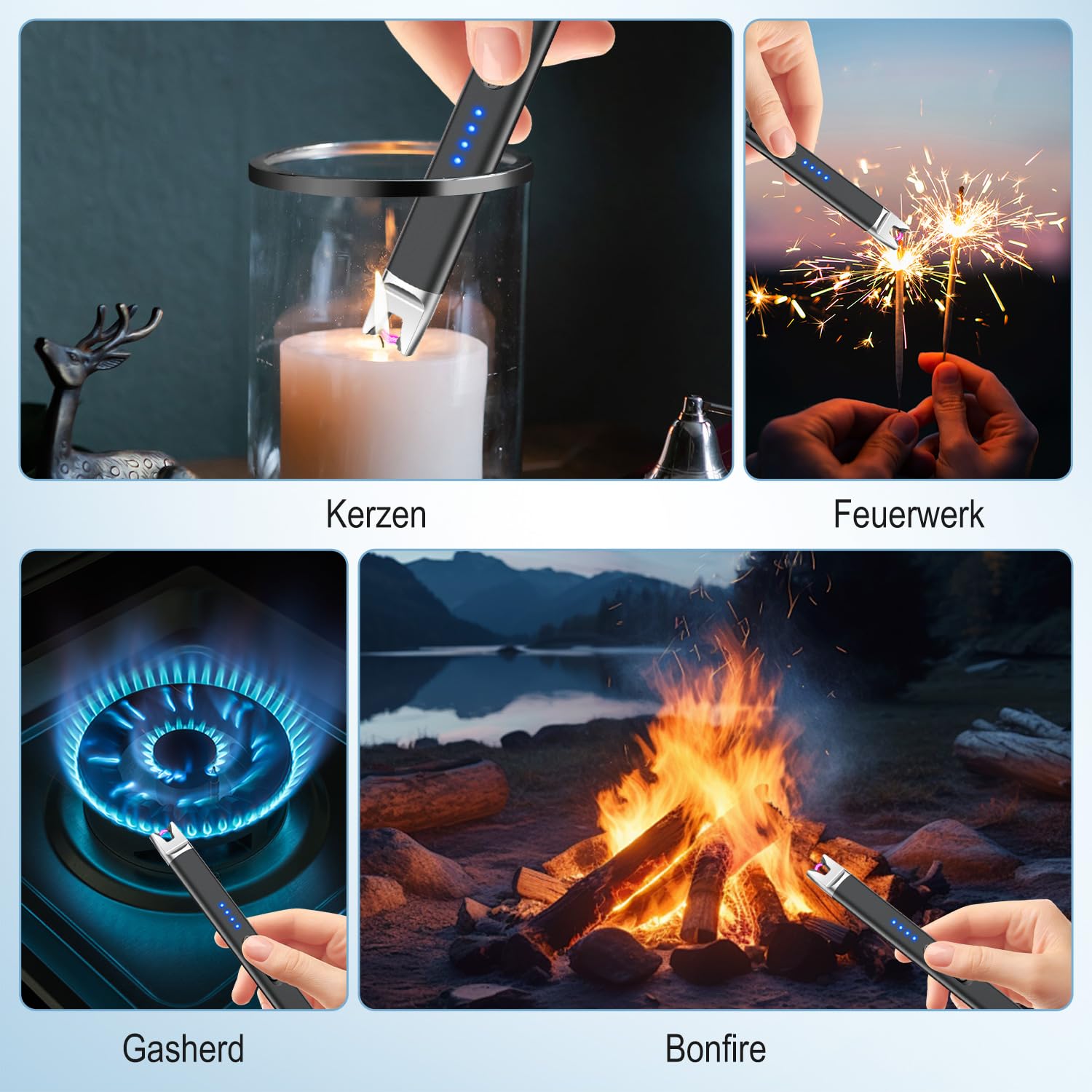 LcFun Lichtbogen Feuerzeug Elektrisch, Typ C Aufladbar Elektrisches Feuerzeug, Winddicht Lang Stabfeuerzeug USB Aufladbar, Plasma Feuerzeuge für Küche Herd Camping, Kamin Feuerwerk (Schwarz) 7