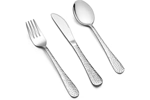 LIANYU 12-Piece Kids Utensils Silverware Set, Stainless Steel Toddler Hammered Flatware Cutlery, Children Tableware Includes Knives Forks Spoons, Dishwasher Safe