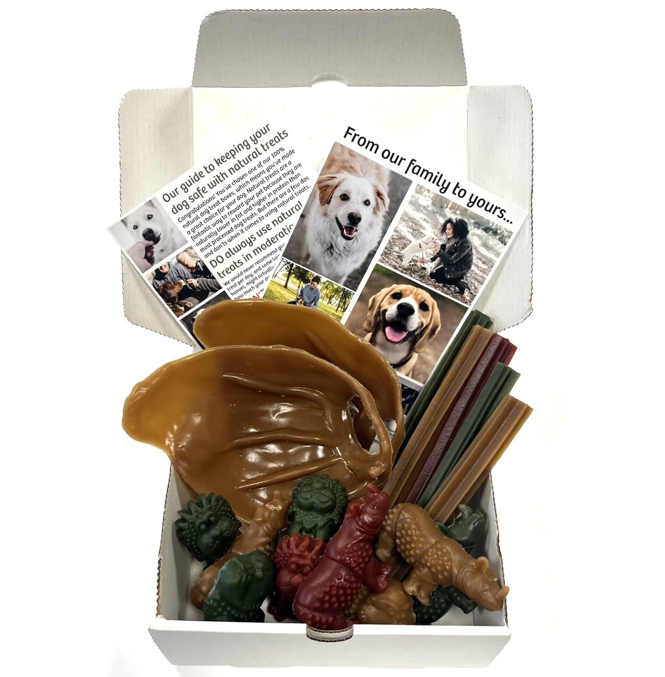 Mini Treat Box: THE VEGGIE BOX (approx. 400g of our Vegetarian Dog Treats, including Veggie Pigs' Ears, Star Sticks and Jungle Animals)