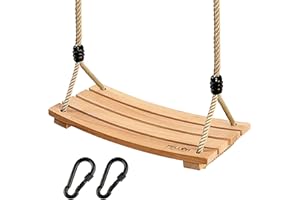 PELLOR Beech Wood Tree Swing Seat Hanging Swing Seat 16.5"x 7.9"x 0.6", Adjustable Rope Tree Swings Set for Kids Children Swings Chair Indoor and Outdoor Garden Play