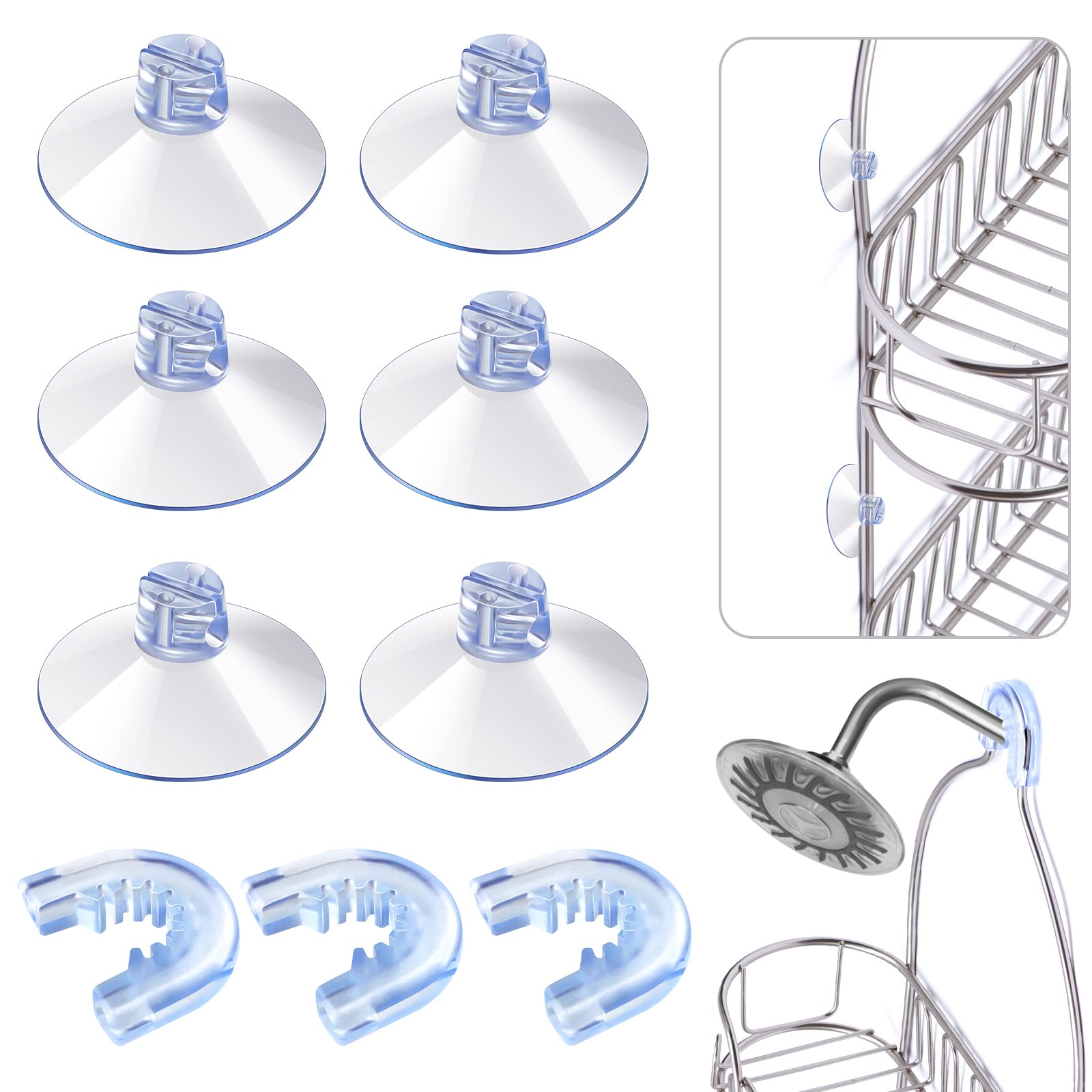 Photo 1 of Tondiamo 6 Pieces Bathroom Shower Caddy Connectors Shower Caddie Easy to Attach with 3 Pieces Rubber Rings Bathroom Decor and Replacement (Suction Cup Holders)