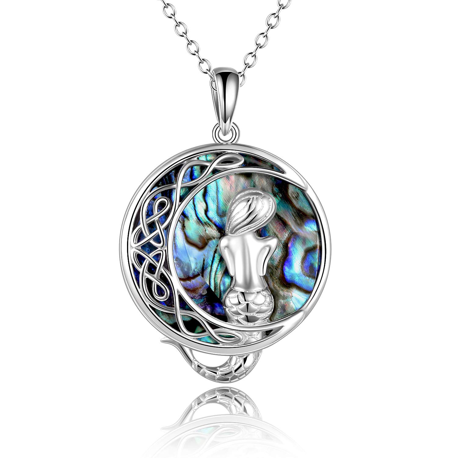 VONALA 925 Sterling Silver Classic Sea Mermaid Necklace with Abalone Shell Mermaid Pendant Gifts Jewelry for Girls Daughter