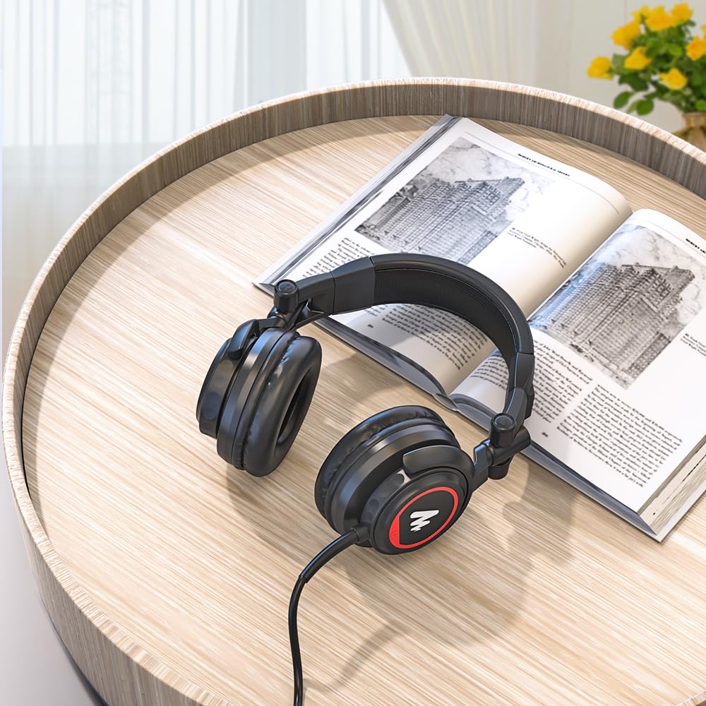 MAONO 50MM Drivers Pro Studio Monitor Headphones, MH501 Over Ear Closed Back Non-Detachable Wired Headset with 3.5mm/6.35mm Jack for Guitar Amp Recording DJ Mixing Piano Music Production Podcast