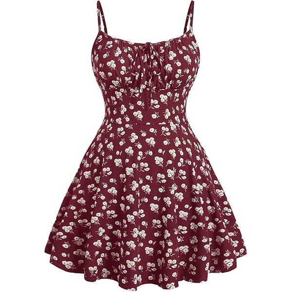 Floerns Women's Plus Size Boho Floral Milkmaid Bow Tie Ruched Cami Summer  Holiday Flowy Mini Dress Burgundy Large Plus at Amazon Women's Clothing  store
