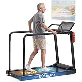 Redliro Backwards Treadmill for Seniors with Long Handrails - 0.3 MPH Start | APP &amp; Bluetooth, Front &amp; Side Handrails, 300lb Capacity, Tilt-Adjustable LED Screen, Fully Flat, Reverse Walking for Home