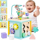 Airlab Wooden Activity Cube Toys 5 in 1 Bead Maze Shape Sorter Montessori