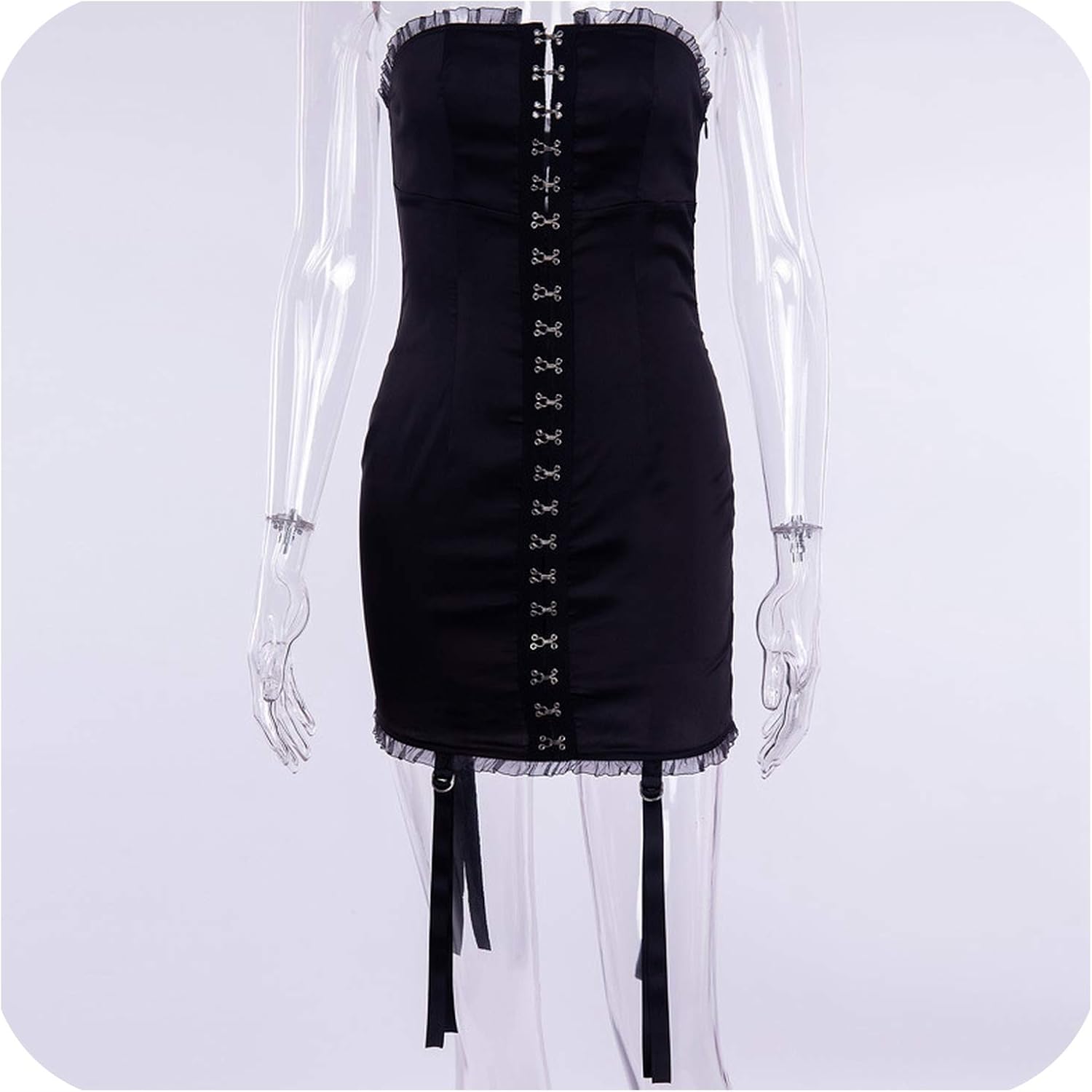 black mesh ruffle dress