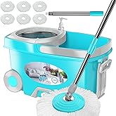 FunClean Spin Mop and Bucket,Mop and Bucket with Wringer Set for Home,360 Spinning Mopping Floor Cleaning Tool with 6 Microfi