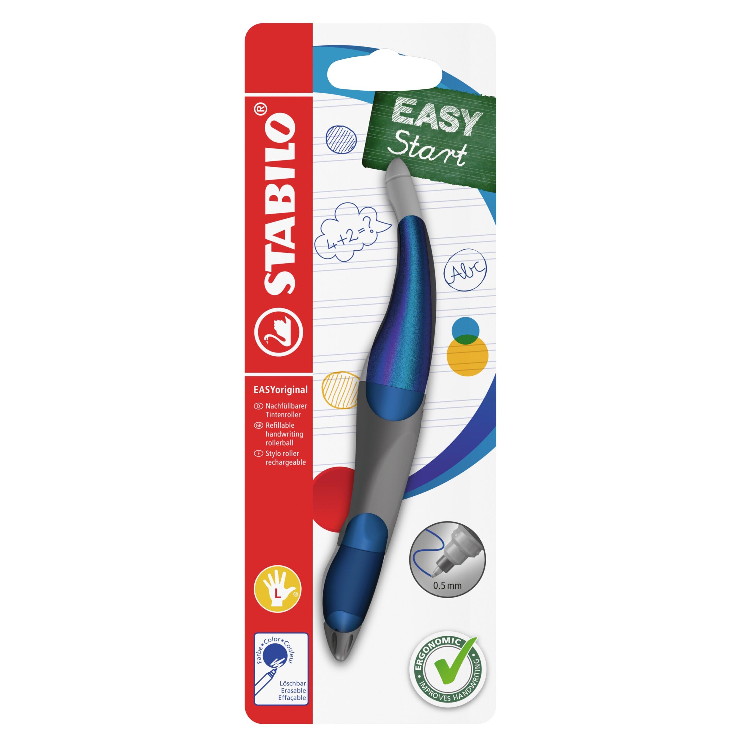 STABILO EASYoriginal Holograph - Ergonomic Rollerball - Left-Handed - Pack of 1 - Blue