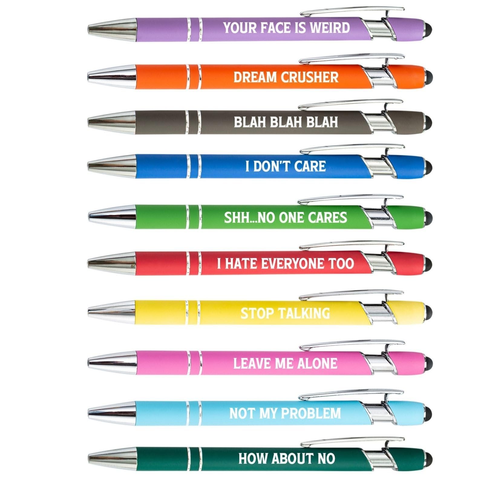 mumrap 10 Pcs Funny Pens For Work Colleagues With Stylus Tip 2 In 1 Ballpoint Pens For Women Office Gifts,1mm Black Ink Pens Multipack（10pcs-A） — image 1