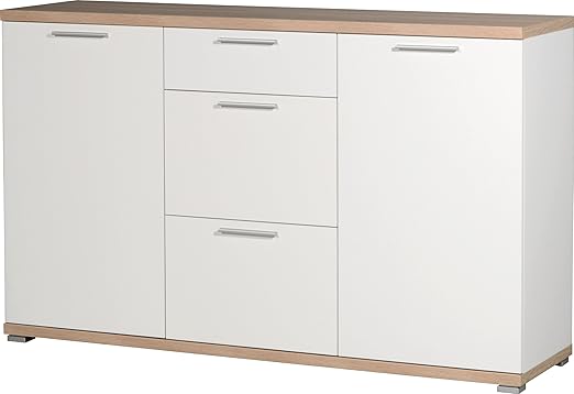 Germania 3201-178 Sideboard GW-Top in Weiß/Absetzung Sonoma-Eiche-Nachbildung, 144 x 88 x 40 cm (BxHxT)