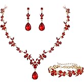 Crysdue Wedding Jewelry Set for Women Bride Bridesmaid, Stunning Marquise Rhinestone Crystal Floral Leaf Vine Pendant Necklace Dangle Earrings Bracelet for Prom Party