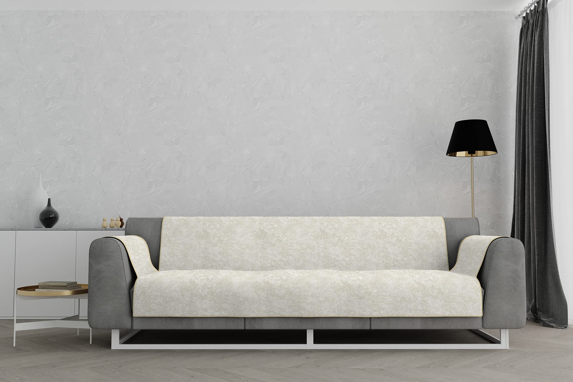 Italian Bed Linen “ Glamour” Anti-Slip Sofa Cover, Cream, 4 Places