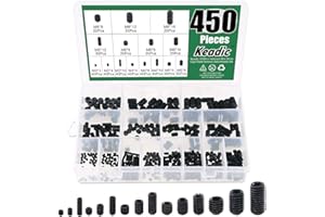 Keadic 450Pcs Set Screws 15 Sizes Cup Point Set Screws Allen Head Hex Socket Head Grub Screws Internal Hex Drive Cup-Point Sc
