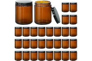 KEYWING 8 oz Candle Jars with Lids, 30 Pack Amber Glass Jars with Black Metal Lids, Round Candle Containers, Empty Jar for Making Candles, Powder, Liquid, Cream