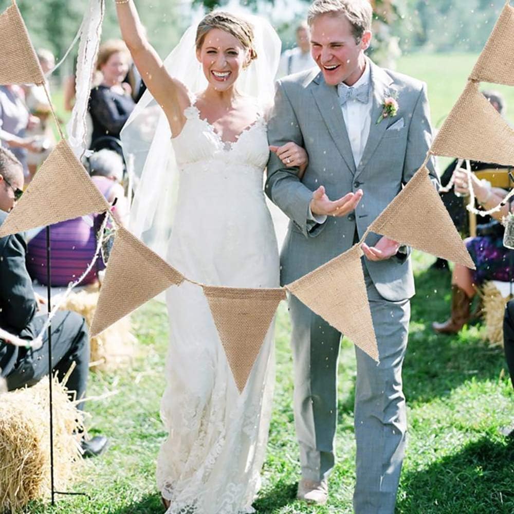Dandelionsky 10Meters 48Pcs Hessian Bunting Flags Vintage Wedding Bunting Flags Fabric Rustic Streamer Burlap Flag Banner for Wedding Party Birthday 18x18x13cm (Linen) - Image 4