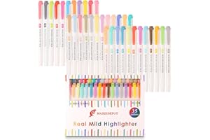 MAIKEDEPOT Assorted Colors Highlighters, Pastel Highlighter Real Mild Markers Dual Tip Highlighter Markers Chisel and Fine Tips for Coloring, Underlining, Highlighting (35colors)