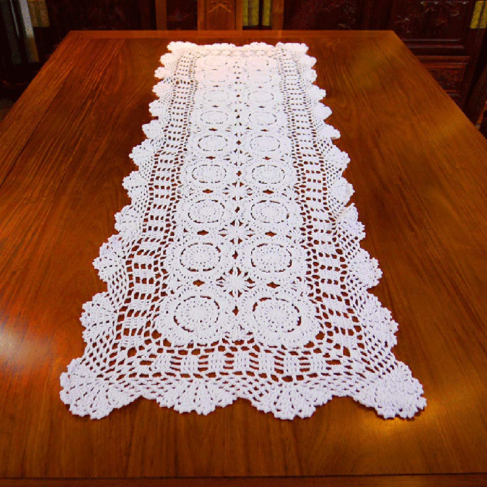 Damanni Rectangular Cotton Handmade Crochet Lace Table Runner Doilies Table Dresser Scarf Décor,16 Inch by 47 Inch，White