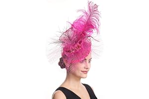 SAFERIN Fascinator for Women Hair Clip Hat Bowler Feather Flower Veil Wedding Party Tea Hat
