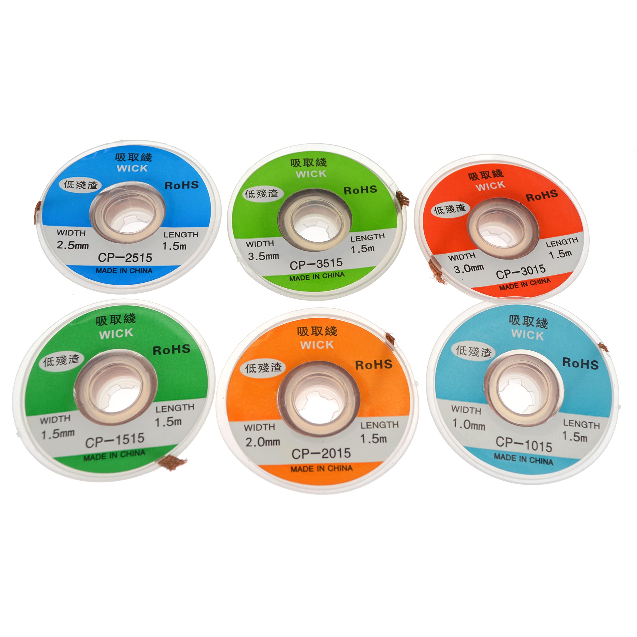 6 pcs Desoldering Braid, Soldering Wick, Solder Remover 1,0/1,5/2,0/2,5/3,0/3,5mm