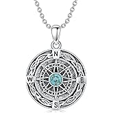 Reaii Natural Turquoise Compass Necklace for Women - 925 Sterling Silver Celtic Knot Compass Pendant - Graduation Gifts