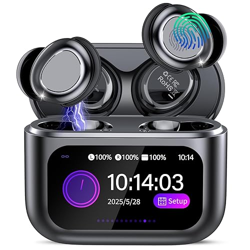 Wireless Sleep Earbuds with Smart Touch Screen, Bluetooth 5.4 Headphones In Ear with ENC Noise Cancelling Mic, 48H Sleep Headphones with 5 EQ Modes, HiFi Stereo IP7 Waterproof Mini Ear Buds, Black
