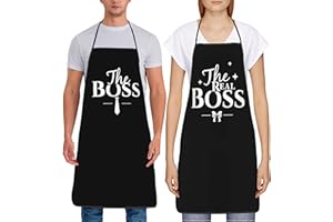 Dumoldpa 2Pcs Apron Waterdrop Resistant The Boss &The Real Boss Aprons Funny Cooking Kitchen Aprons for Women Men Chef Valentine's Day Gifts Wedding Gifts for Couple Cool Bridal Engagement Gifts