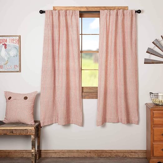 Amazon Com Homespun Red Ticking Panel Curtains Set Of 2 63