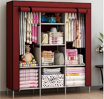 Lukzer Clothes Storage Cabinet Multipurpose Organizer Wine Red Non Woven Fabric Wardrobe With 8 Shelves 130 X 45 X 175 Cm Amazon In Home Kitchen
