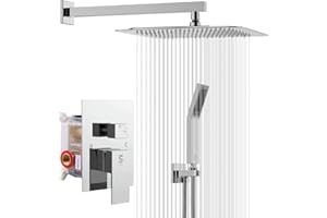 SR SUN RISE SRSH-F5043 Bathroom Luxury Rain Mixer Combo Set Wall Mounted Rainfall Shower Head System Polished Chrome, (Contain Faucet Rough-in Valve Body and Trim)