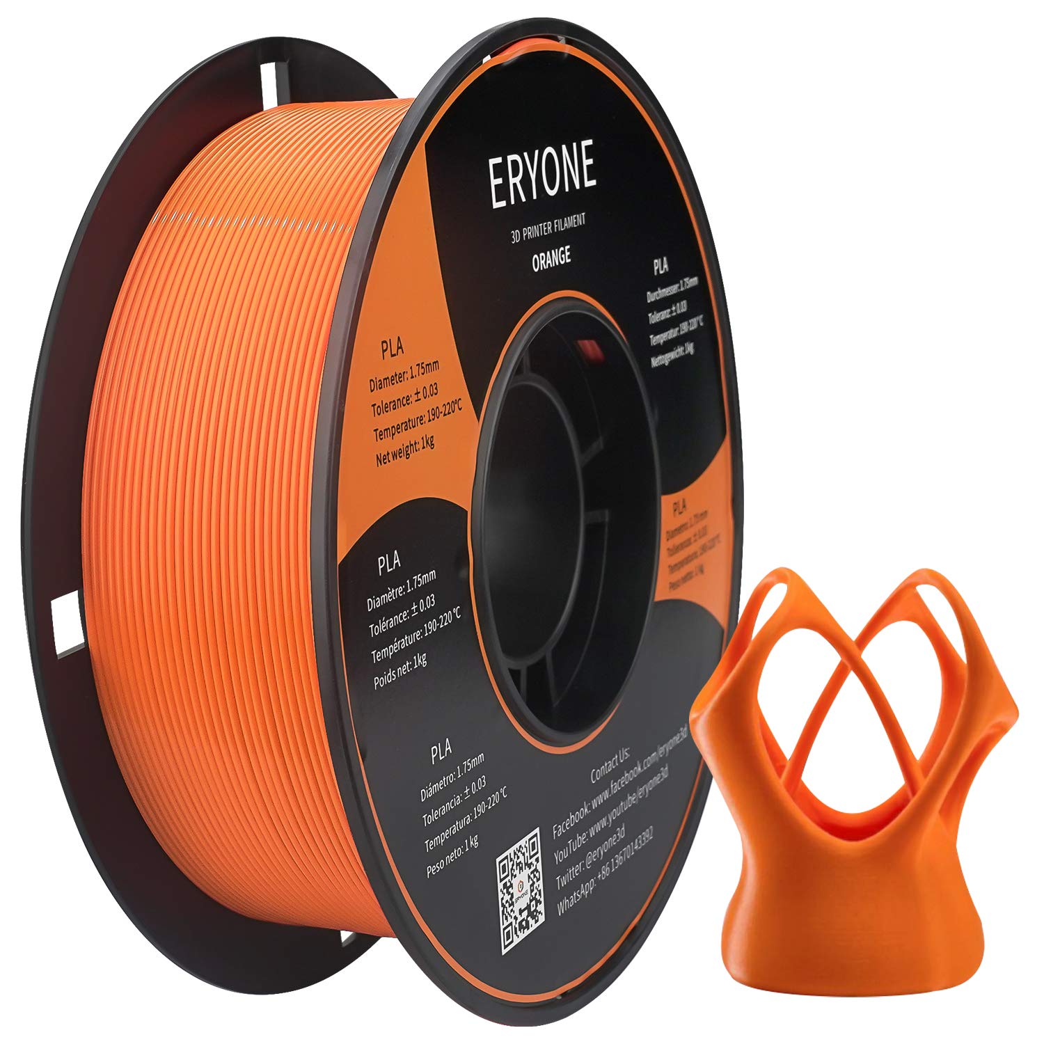 ERYONE PLA Filament 1.75mm, 3D Printer Filament PLA, Dimensional Accuracy +/-0.03mm, 1kg 1 Spool(2.2lbs),Orange - Image 5