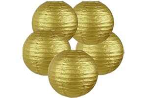 TopAAA 10 Inch Gold Paper lantern,Chinese Japanese Paper Lanterns for New Years Decorations 2025,Weddings, Birthdays, Parties and Events (Set of 5,Gold)
