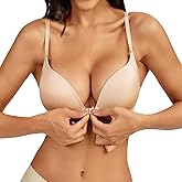 IHOIU Women's Front Closure Bra Push Up Padded Add Cup Demi Plunge Bras with Underwire Lift T Shirt Smooth Bralette