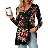 POPYOUNG Women's Long Sleeve Tunic Tops Fall Long Shirts to Wear with Leggings Loose Fit Dressy Crewneck Blouse