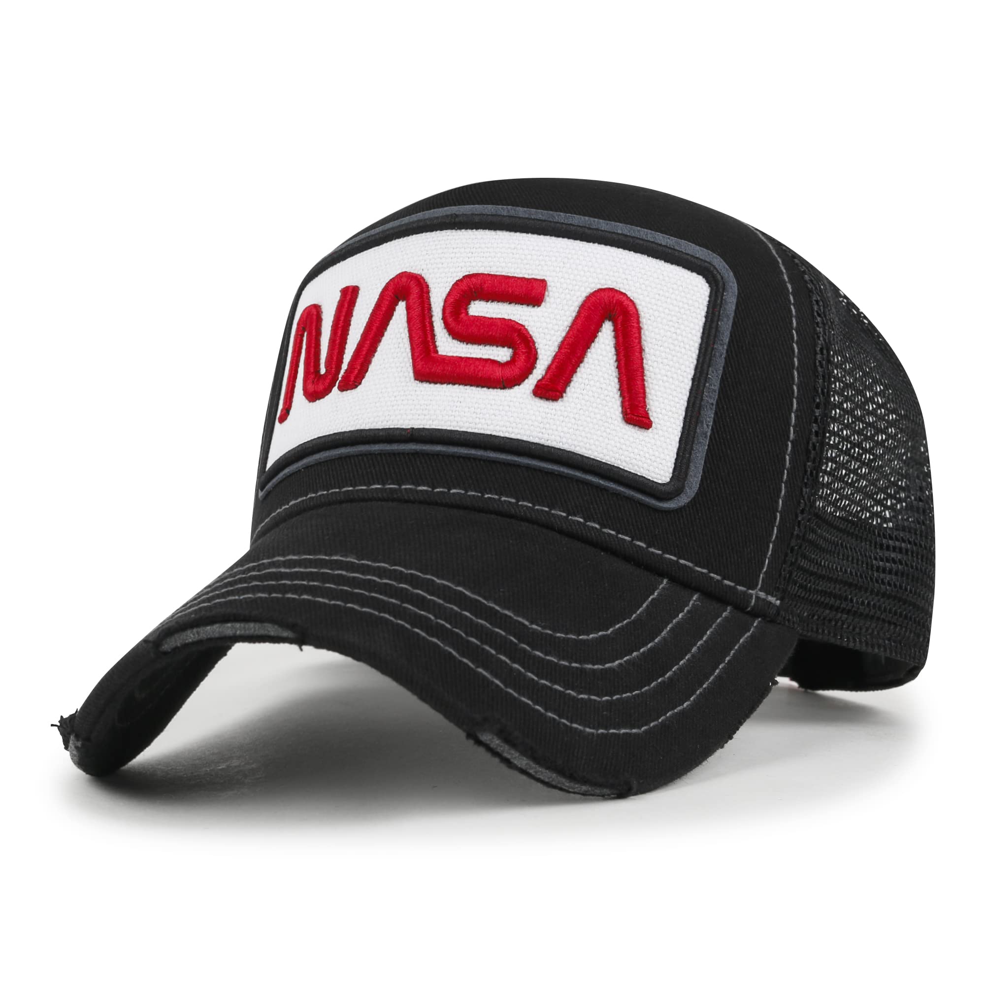 ililily Premium NASA Worm Logo Embroidery Structured Baseball Cap, Black, Medium