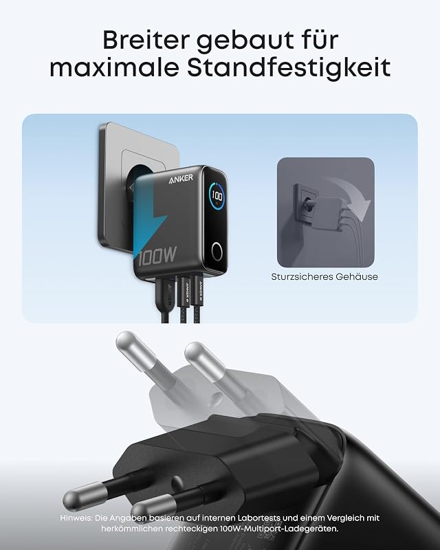 100W USB C Ladegerät, Smart Ladegerät, kompaktes 3-Port GaN Netzteil