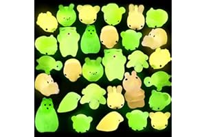 Outee 30 Pcs Glow in The Dark Mochi Animal Toys - Mini Stress Relief Toys for Easter Gifts