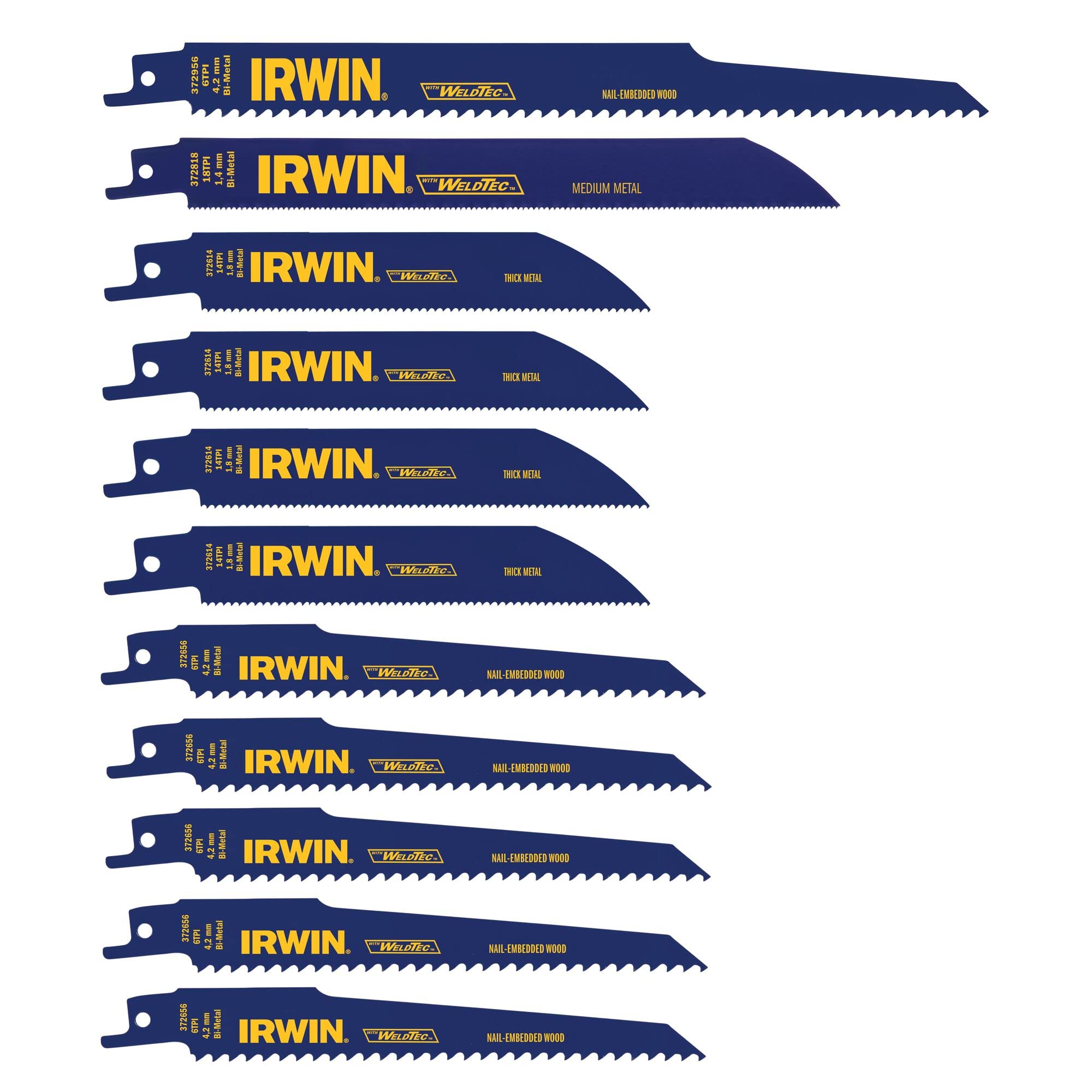 Irwin Tools Reciprocating Saw Blade Set, 11-Piece (4935496), Blue,Yellow