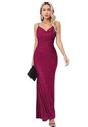 Capuffy Women Drape Neck Formal Maxi Dresses Lace