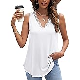 WIHOLL Women's Loose Fit V Neck Lace Sleeveless Summer Tank Top