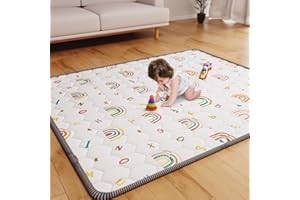 IEBABAY Boho Rainbow Baby Play Mat 71" X 59" Playpen Mat Non-Slip Cushioned Baby Crawling Mat Letter Playmats, Kids Play Mats Pad for Floor Play Pen Infants Tummy Time Activity (71X59, White)