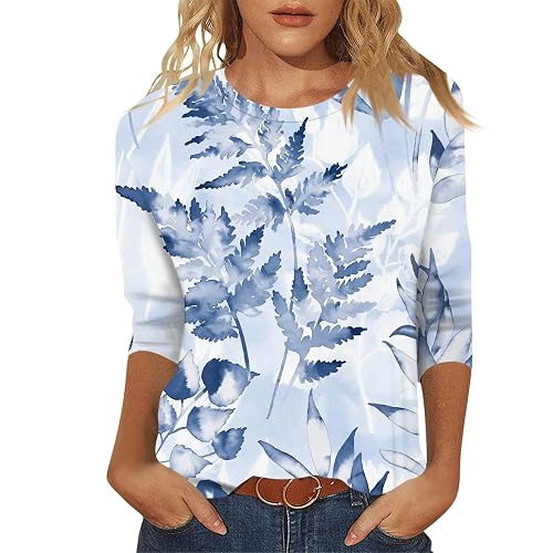 Women's 3/4 Sleeve Blouse | Loose Fit Casual Top With Floral Print, Round Neck, Soft Rayon Blend Fabric - View #7