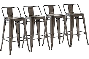 Yongchuang 26" Metal Bar Stools with Backs Set of 4 Indoor Outdoor Kitchen Counter Height Barstools Low Back Bar Chairs Rusty