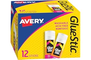 Avery Glue Sticks, Washable, Nontoxic, Permanent Glue, 1.27 oz, Pack of 12 Glue Stics (00196)