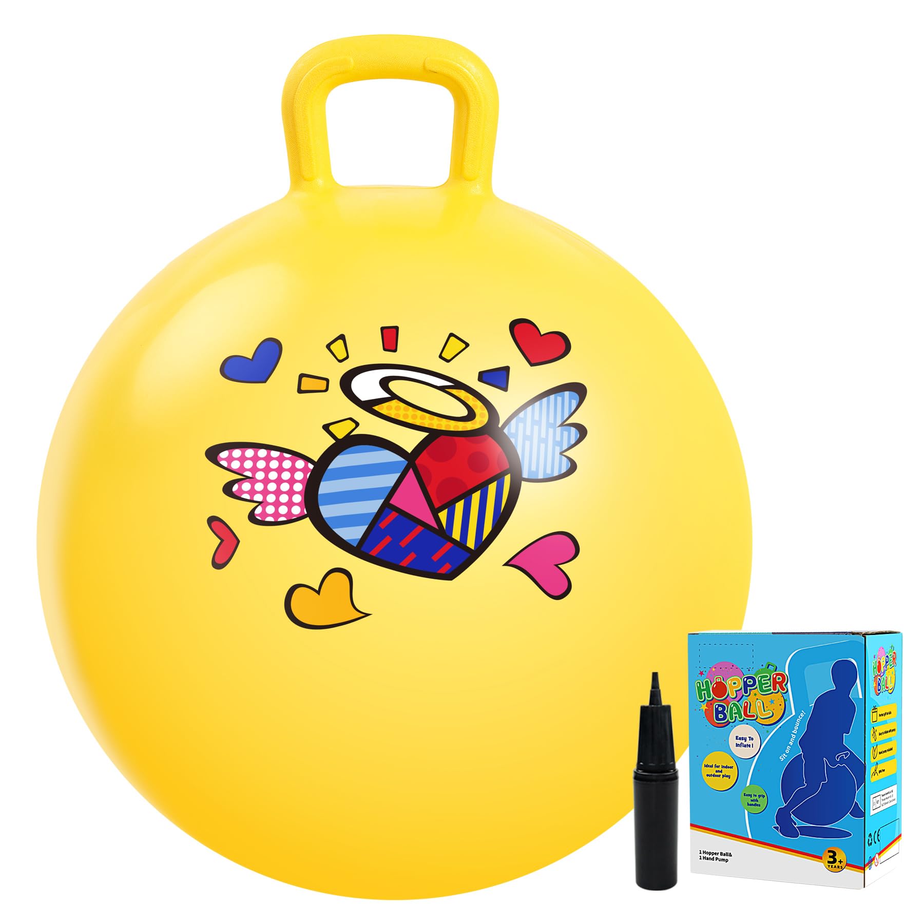 Vastoy 18 Inch Hopper Ball for Kids 3 4 5 6 Years - Anti-slip Space Hopper with Hand Pump, Bouncy Inflatable Ride On Toy for Indoor Outdoor Fun, Gift for Children (Golden Loves)