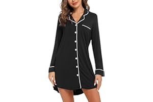 Anjue Pajama Nightgowns for Women Button Down Pajamas Tops Short/Long Sleeve Sleepwear Sleep Shirts Nightdress S-XXL