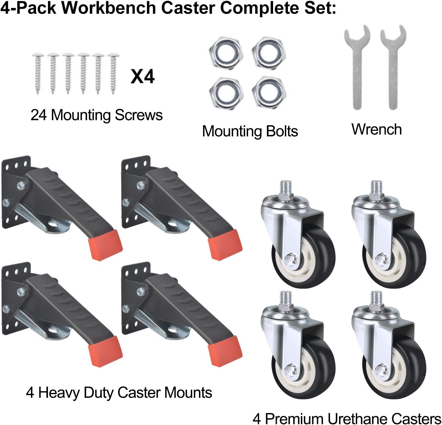 SPACEKEEPER Workbench Casters Kit 880 Lbs - 3 Inch Heavy Duty Retractable Caster Designed for Workbenches Machinery & Tables, 4 Pack - - 